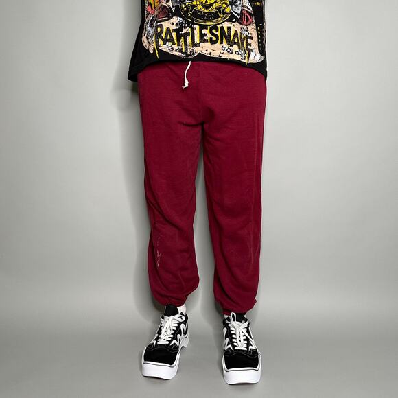 True Vintage 70s Russell Joggers Mens L Maroon Red Cotton Sweatpants Gold Tag - Picture 2 of 5